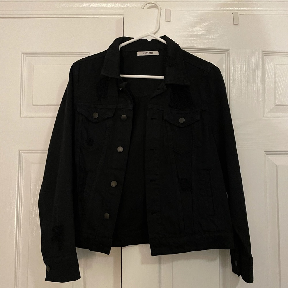 Distressed Black denim jacket